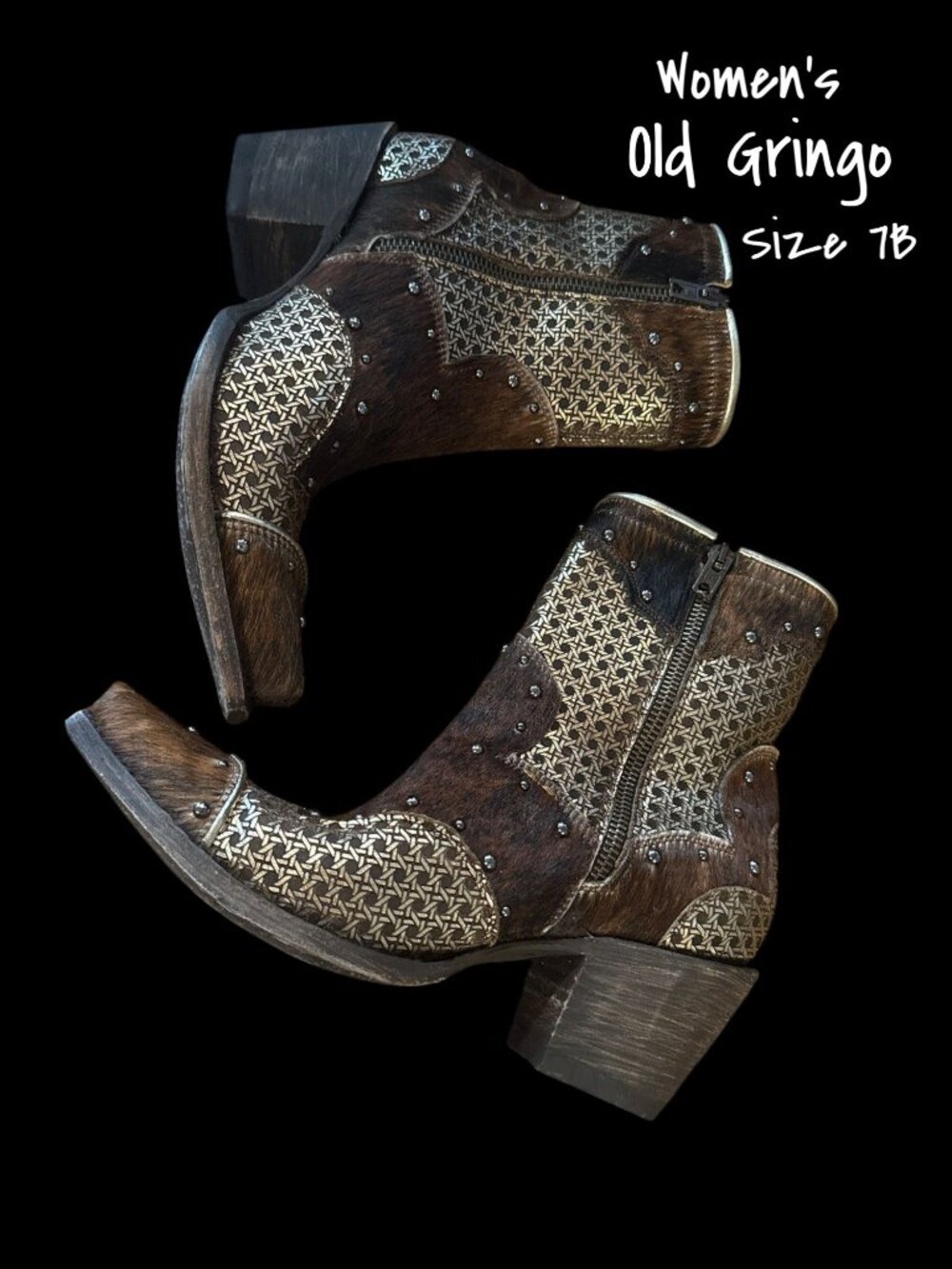 Old Gringo Studded Pony Hair Bootie Western Cowboy Boots Brown Women's 7B New